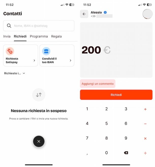 Richiedere denaro su Satispay