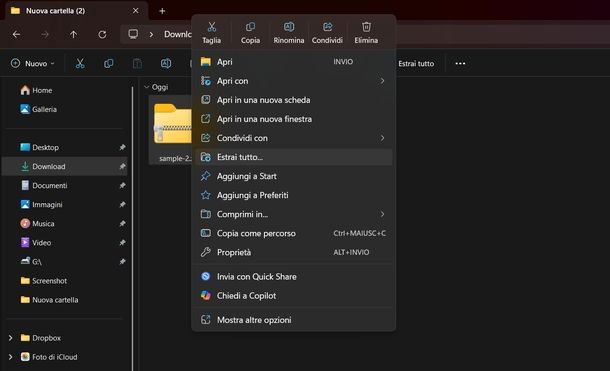 Estrarre contenuto file ZIP Windows