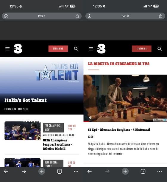 Vedere TV8 su cellulare