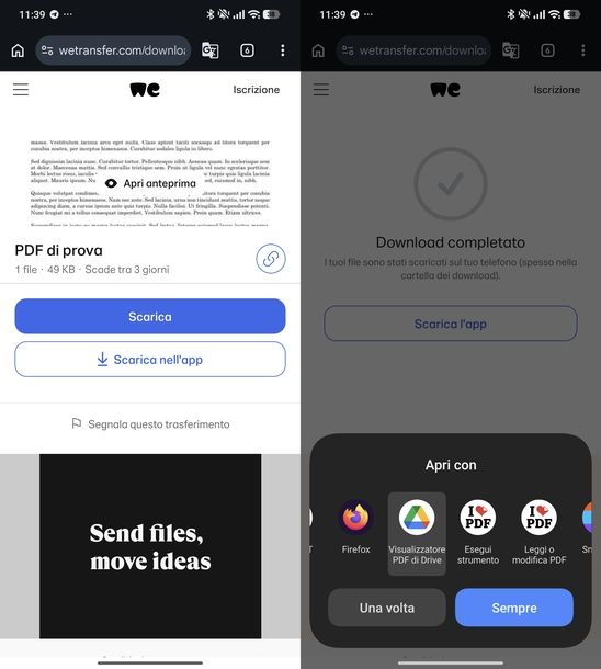 Scaricare file WeTransfer via browser Android