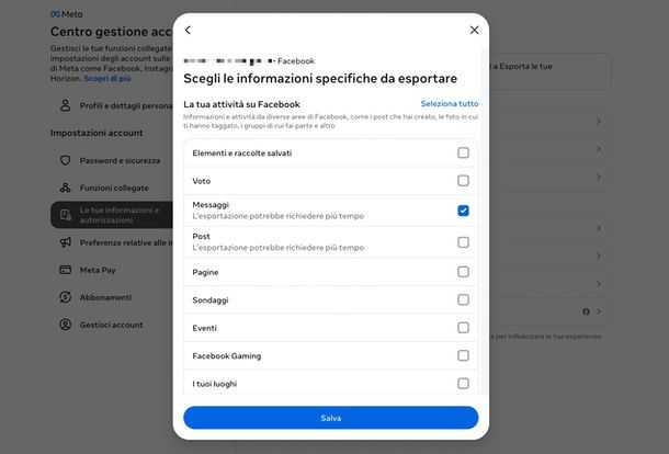 richiedere backup chat Messenger PC