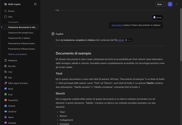 Tradurre documento Word Microsoft 365 Copilot Chat