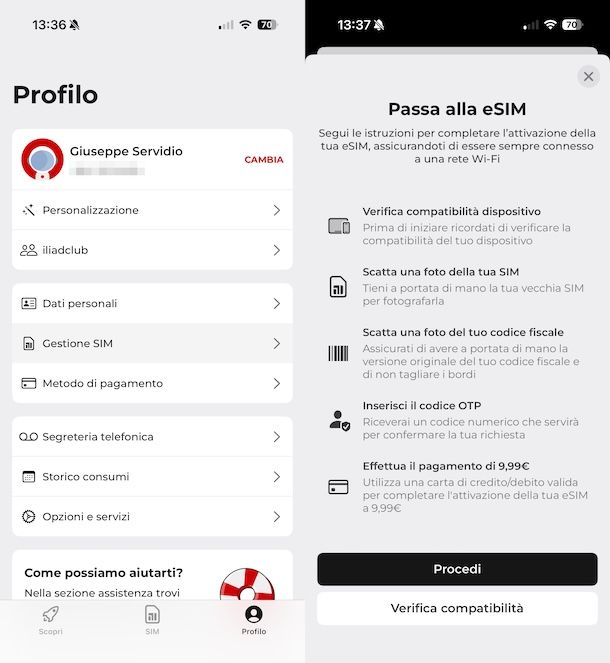 Richiedere eSIM iliad