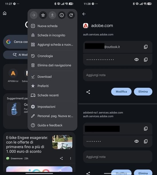Vedere password salvate Google Chrome Android