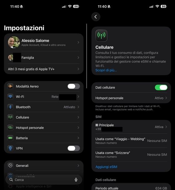 Attivare connessione dati iOS