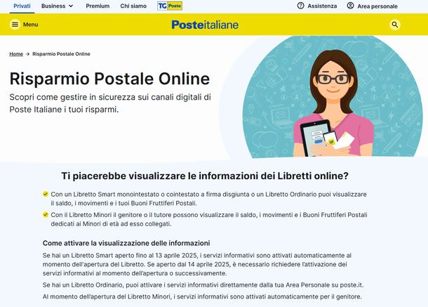 Pagina sul Risparmio Postale Online del sito Poste.it