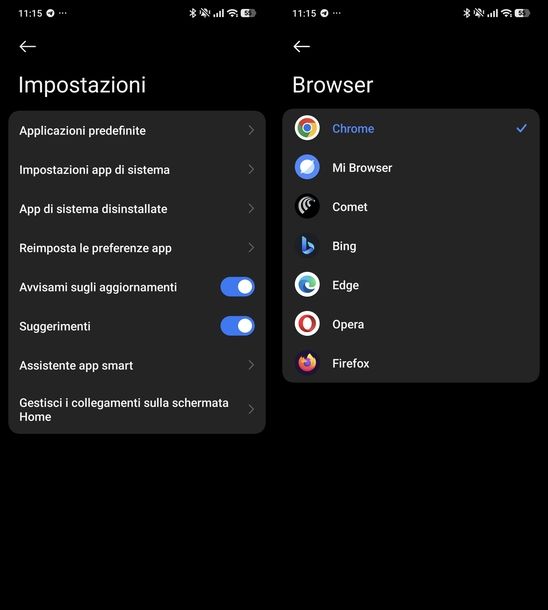 Controllo impostazioni predefinite Android