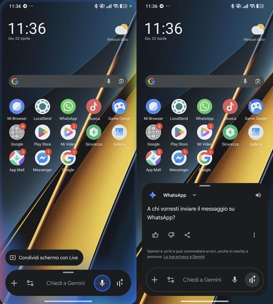 Inviare messaggio WhatsApp Android Gemini