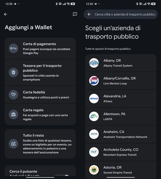 Aggiungere carta trasporti su Google Wallet