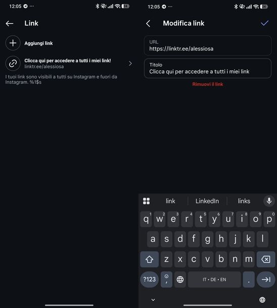 Rinominare link bio Instagram Android