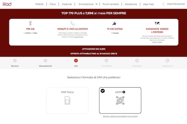 Richiedere eSIM iliad