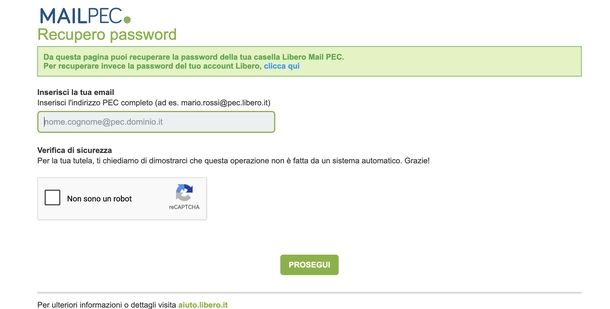 Recuperare password PEC Libero