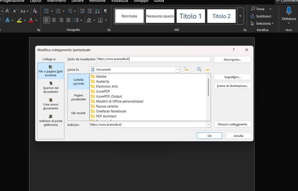 Rinominare link Microsoft Word Windows