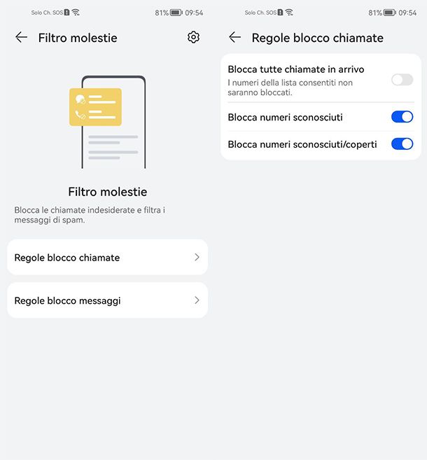 Bloccare chiamate sconosciute Huawei