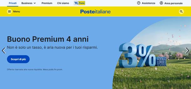 Home page del sito Poste.it