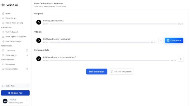 interfaccia Web app Voice AI