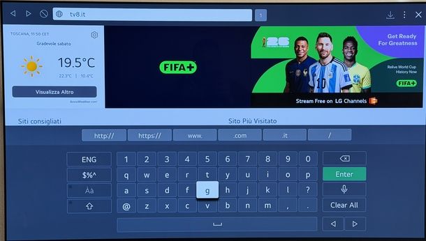 Vedere TV8 Smart TV LG browser