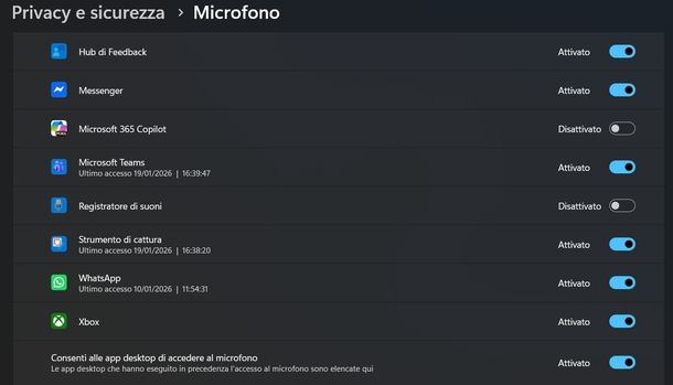 Attivare permesso microfono WhatsApp Windows