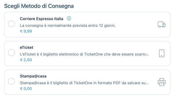 Modalit&agrave; consegna TicketOne