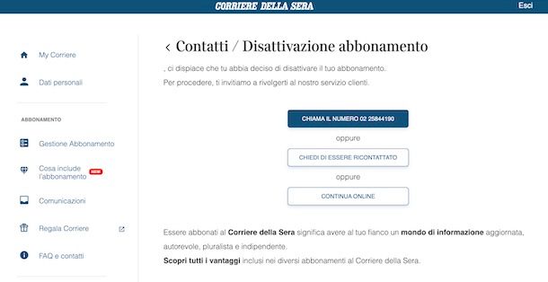 Disdire abbonamento Corriere al telefono