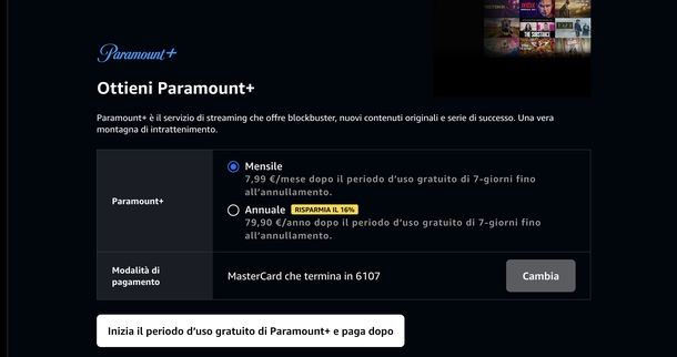 Attivare Paramount+ Amazon Prime Video