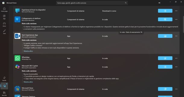 Aggiornare app WhatsApp Windows