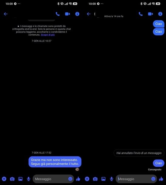 Vedere messaggi inviati visualizzati Messenger Android