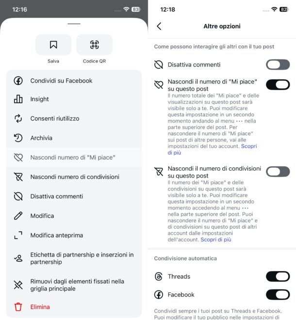 Come nascondere like Instagram