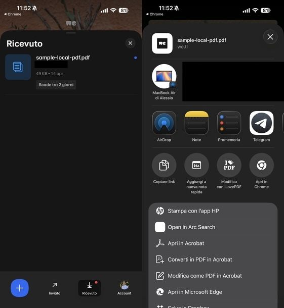 Scaricare file WeTransfer via app iOS