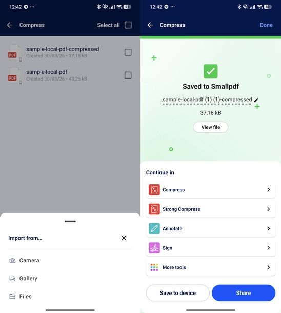 Diminuire dimensioni PDF Smallpdf Android