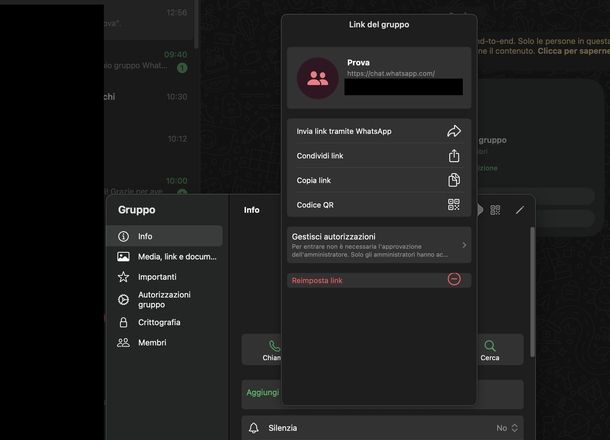 Creare link gruppo WhatsApp macOS