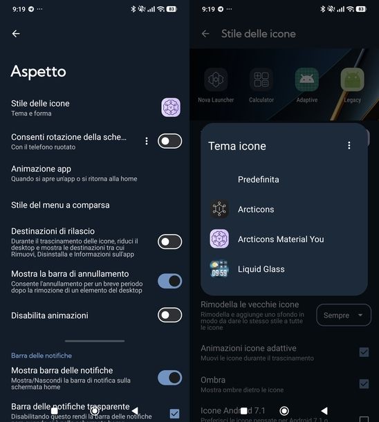 Impostare icone Arcticons Nova Launcher