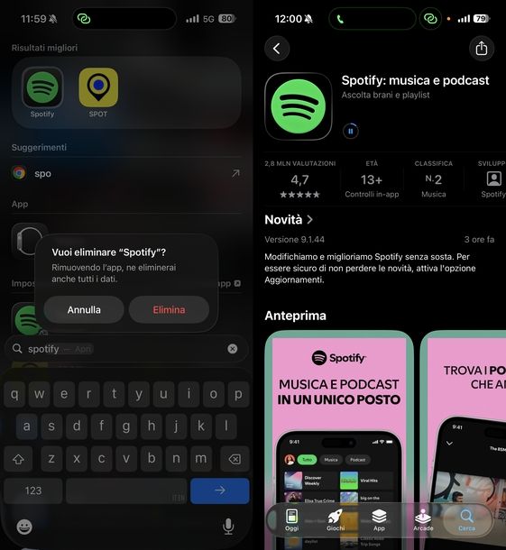 Disinstallare reinstallare app problematica iOS