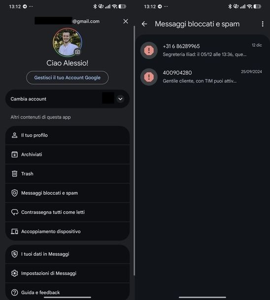 Vedere messaggi bloccati spam Messaggi Google