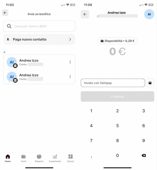 Fare bonifico con Satispay