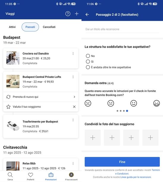 Fare recensione su Booking app