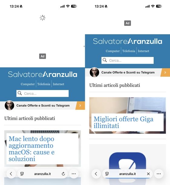 Aggiornare pagina Web Safari iOS