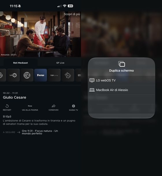 Rivedere programmi Focus su TV tramite app iOS