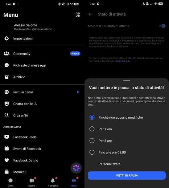 Disattivare stato di attività Messenger Android