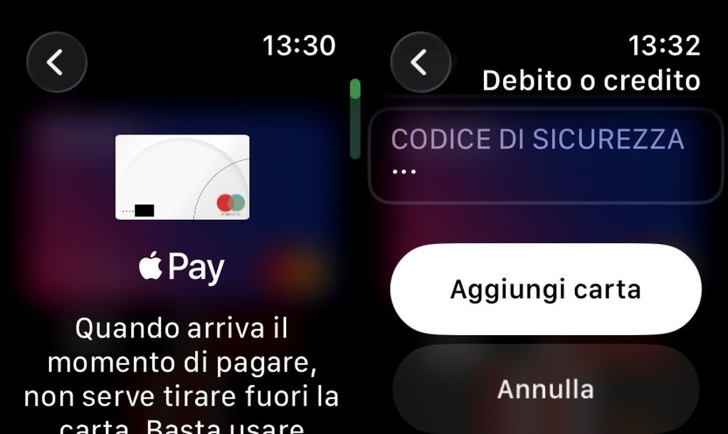 Aggiungere carta pagamento su Apple Watch Wallet