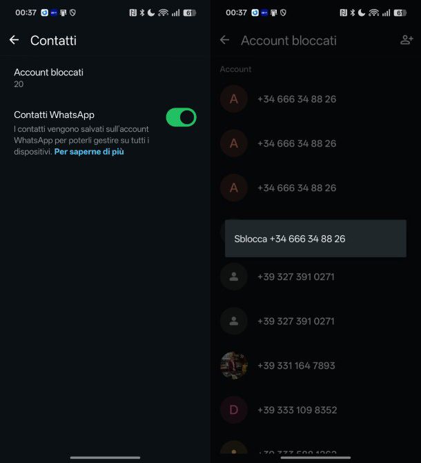 Contatti bloccati WhatsApp