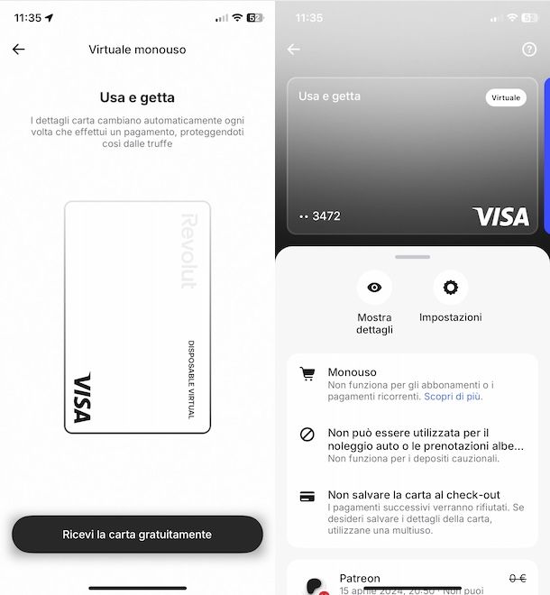 Carta Revolut usa e getta