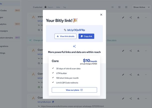 Creare link personalizzato Bitly