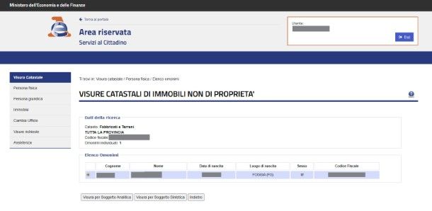 Visura di altri immobili