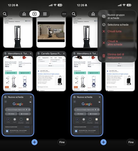 Chiudere pagine Internet Chrome iPhone