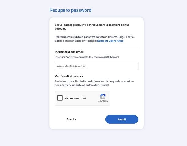 Recuperare password mail Libero