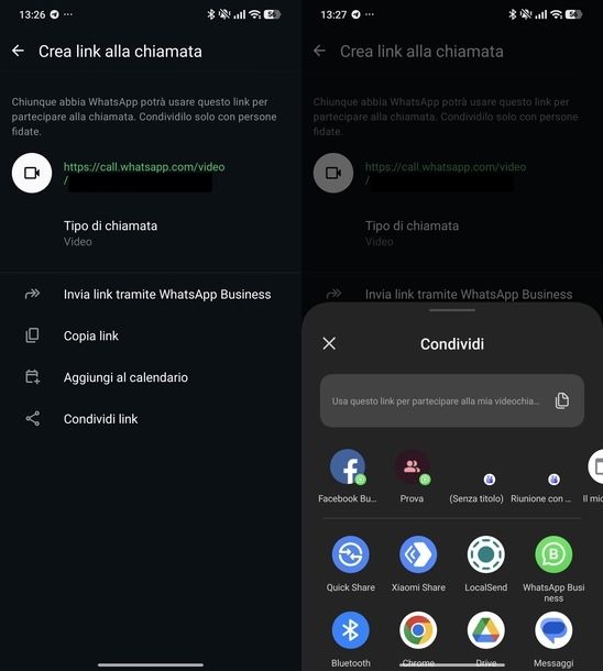 Creare link chiamata WhatsApp Android