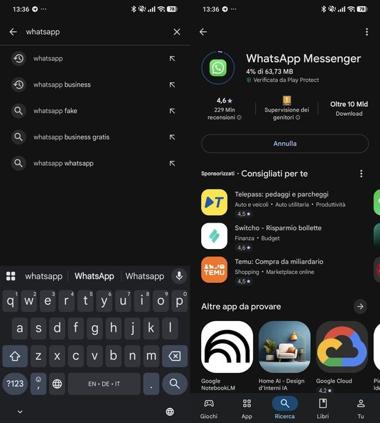 Installare WhatsApp Android