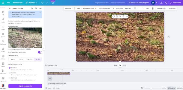 Video upscaler su Canva