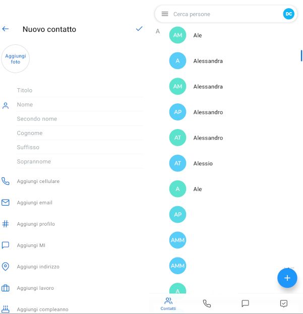 schermate app Contacts+